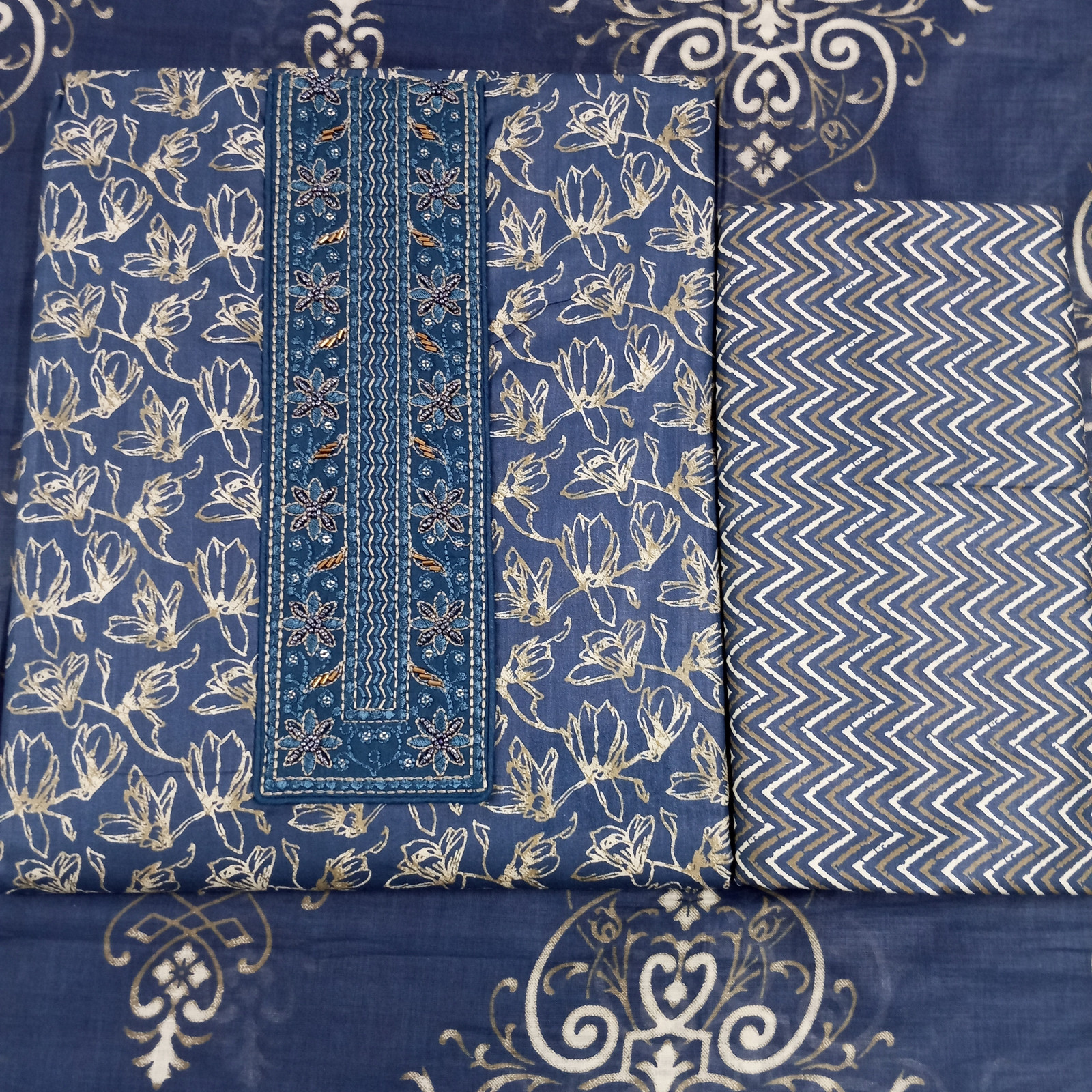 Shimti Pure Cotton Embroidered Salwar Suit Material () – Blue – view 4