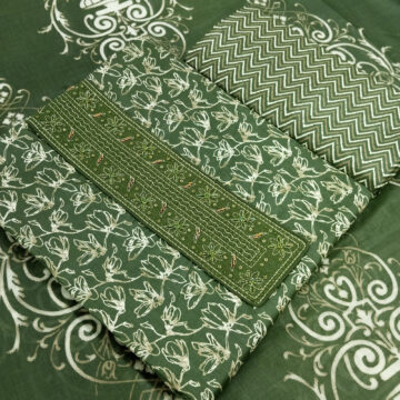 Shimti Pure Cotton Embroidered Salwar Suit Material – Dark Green