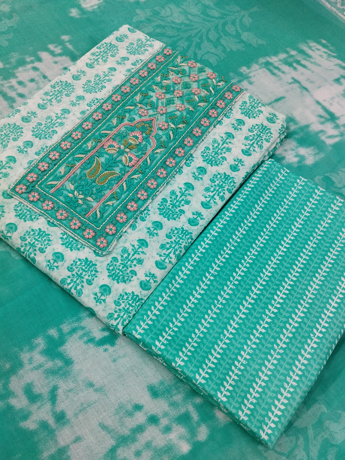 Shimti Pure Cotton Embroidered Salwar Suit Material – Green – view 3