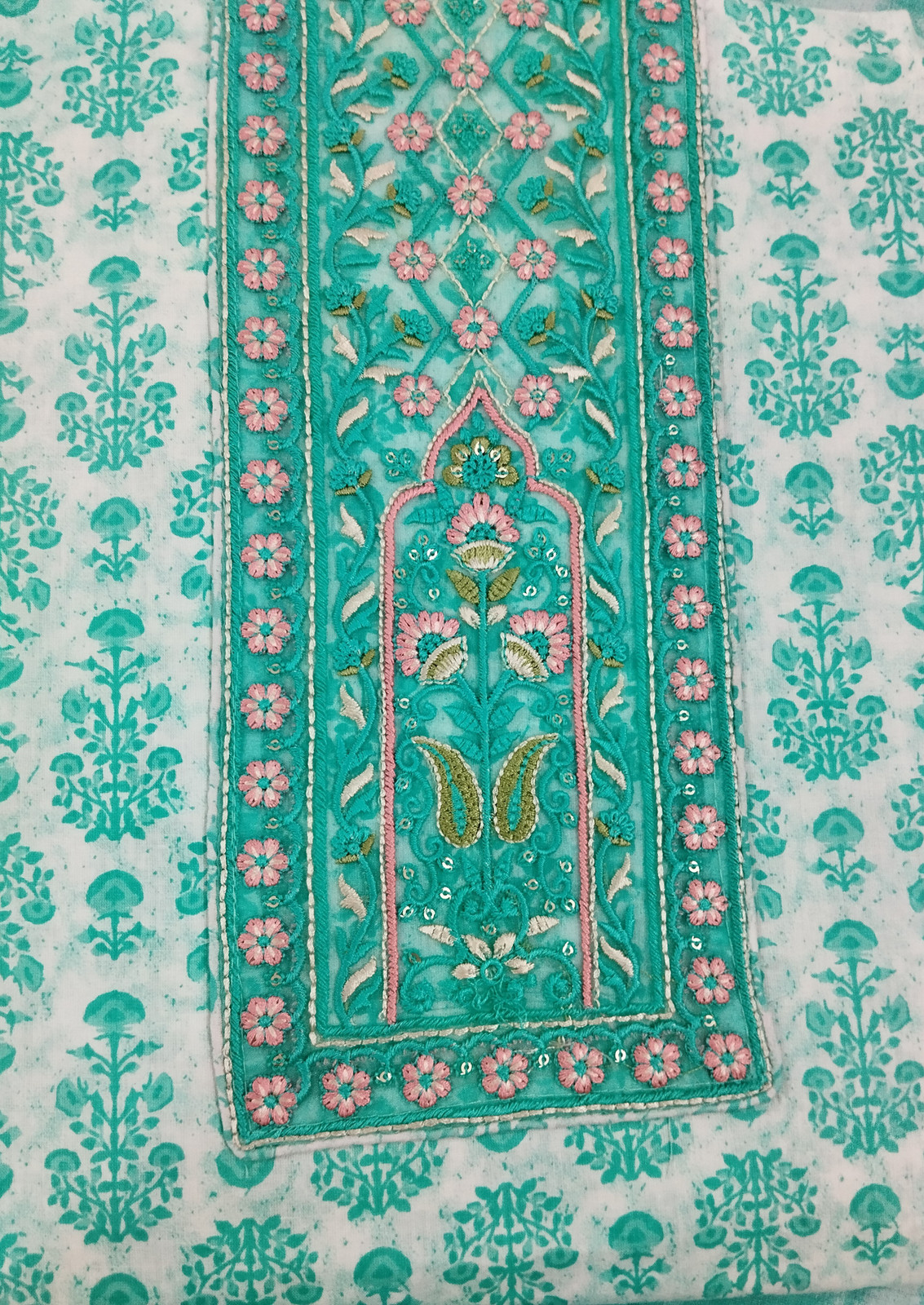 Shimti Pure Cotton Embroidered Salwar Suit Material – Green – view 4