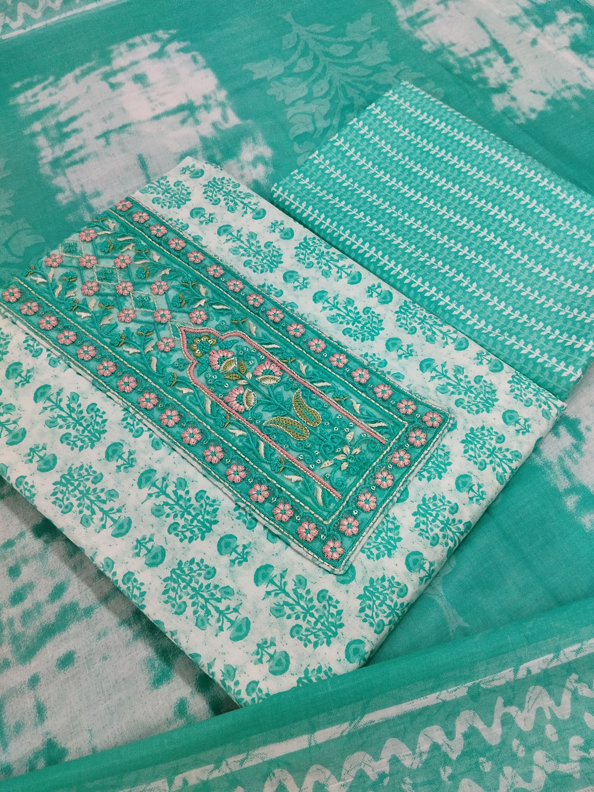 Shimti Pure Cotton Embroidered Salwar Suit Material – Green – view 5