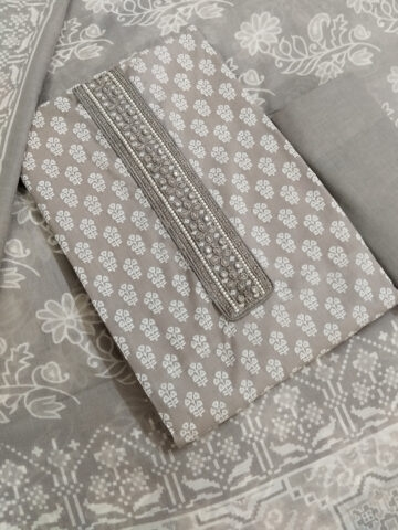 Shimti Pure Cotton Embroidered Salwar Suit Material () – Grey