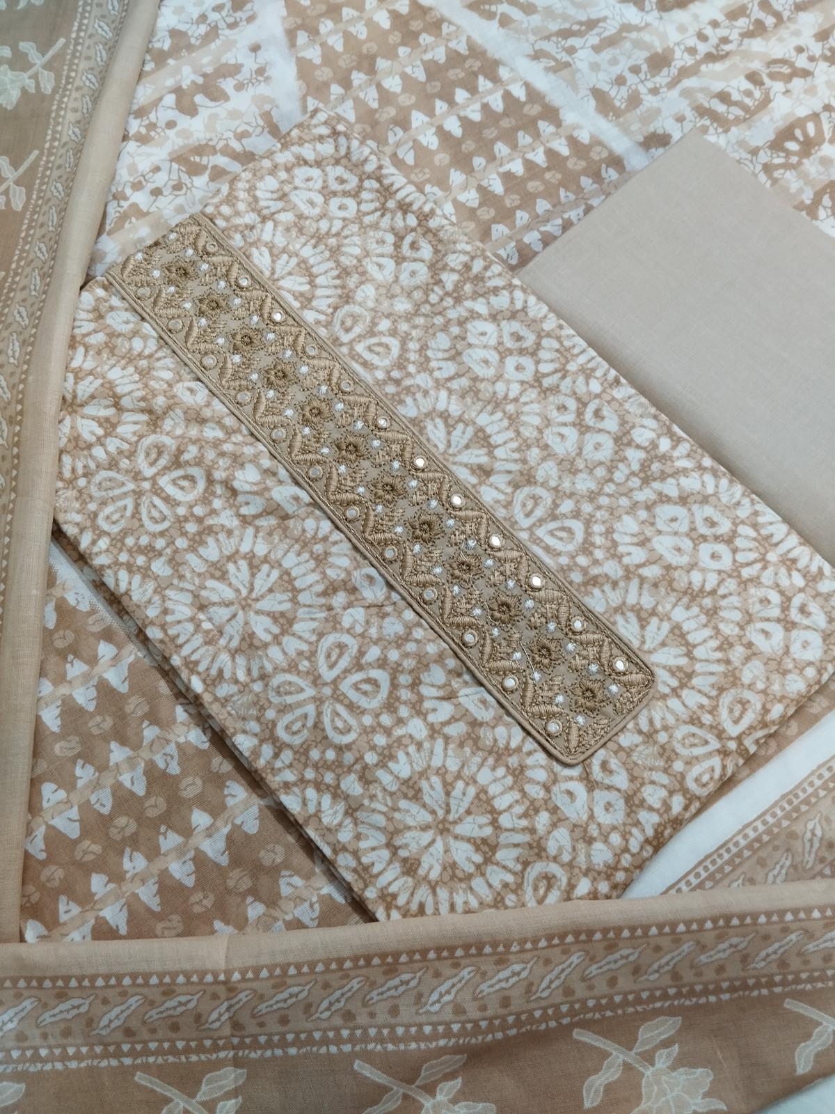 Shimti Pure Cotton Embroidered Salwar Suit Material – Light Brown – view 2