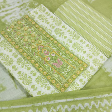 Shimti Pure Cotton Embroidered Salwar Suit Material – Light Green