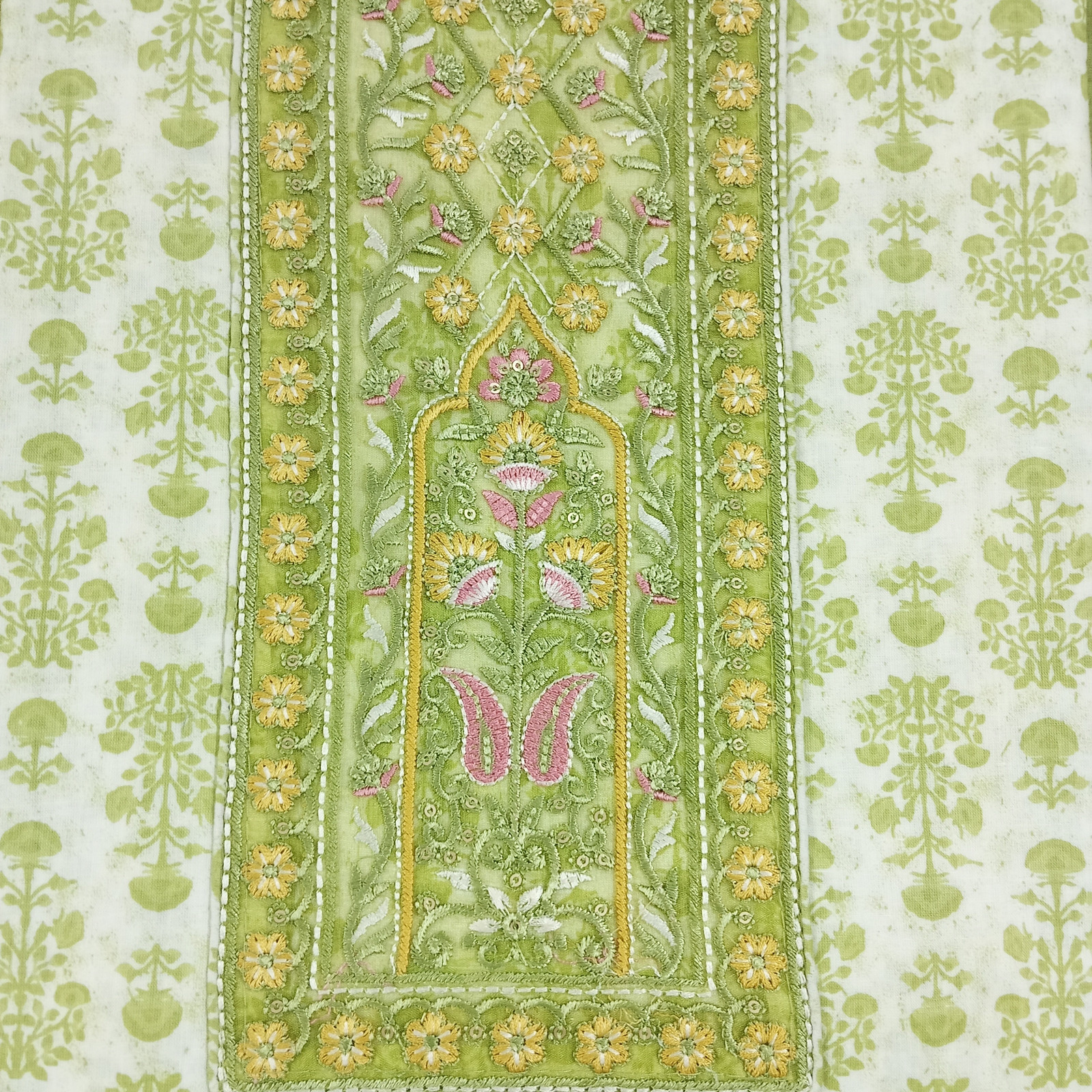 Shimti Pure Cotton Embroidered Salwar Suit Material – Light Green – view 4