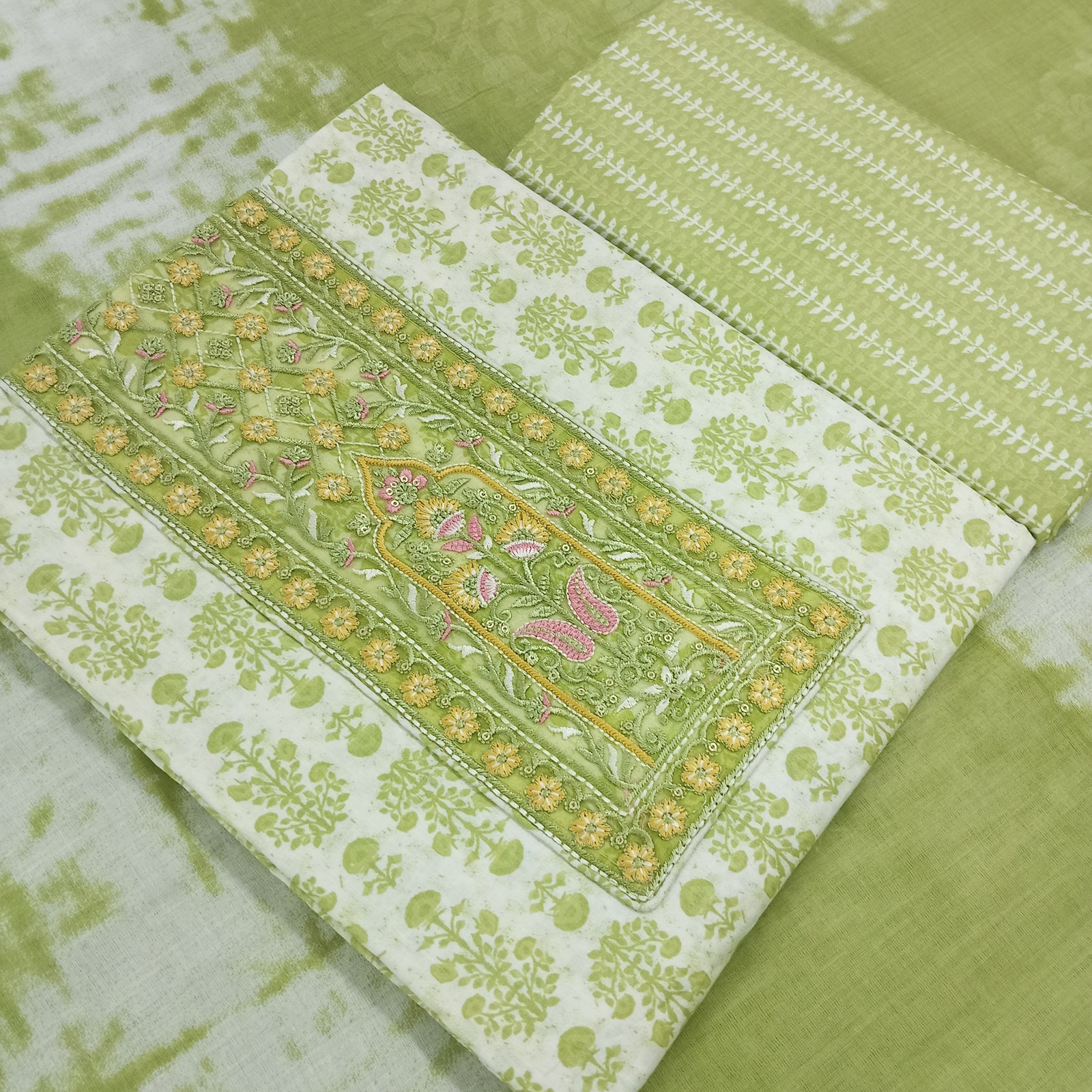 Shimti Pure Cotton Embroidered Salwar Suit Material – Light Green – view 5