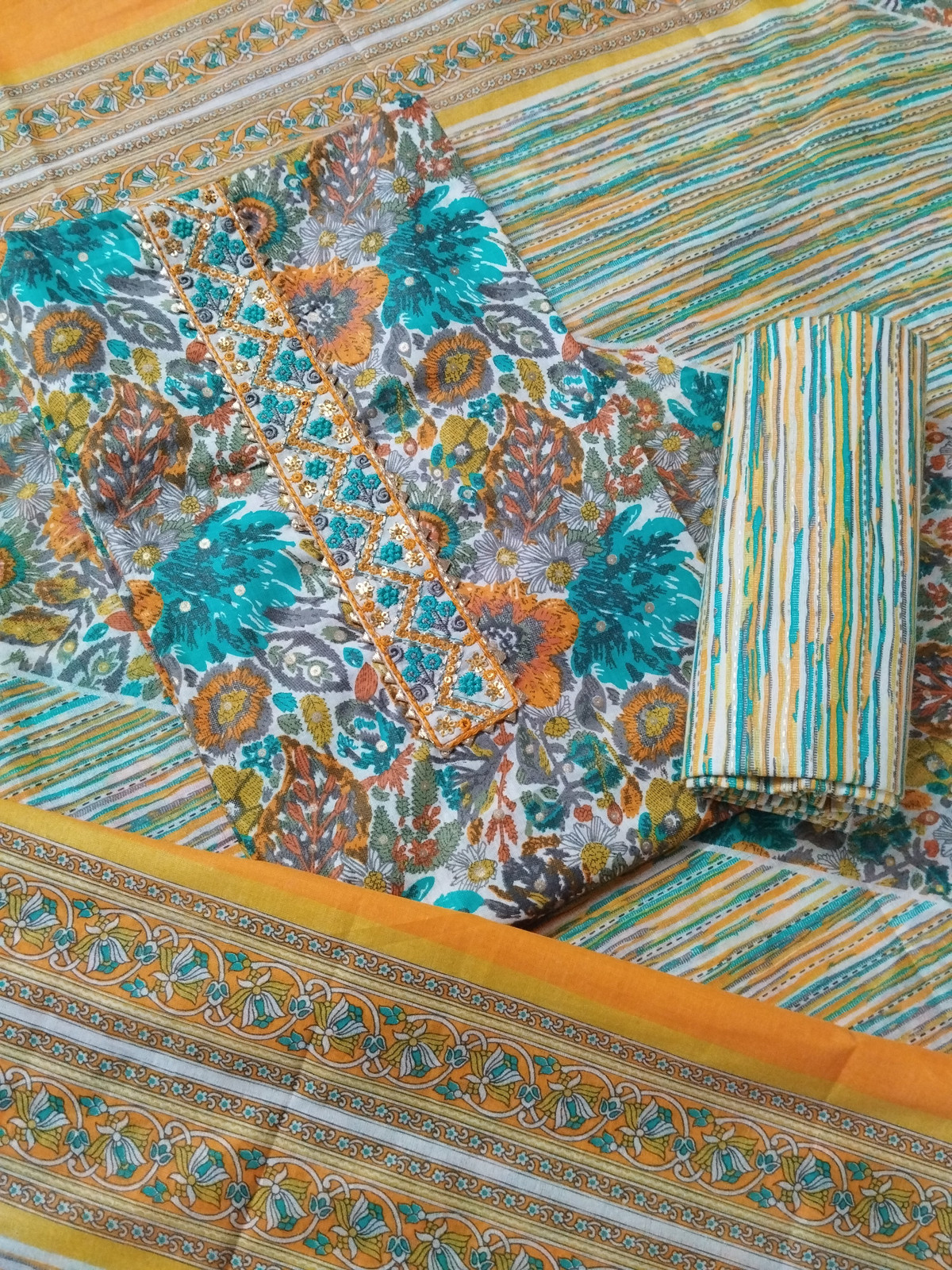 Shimti Pure Cotton Embroidered Salwar Suit Material – Multicolor