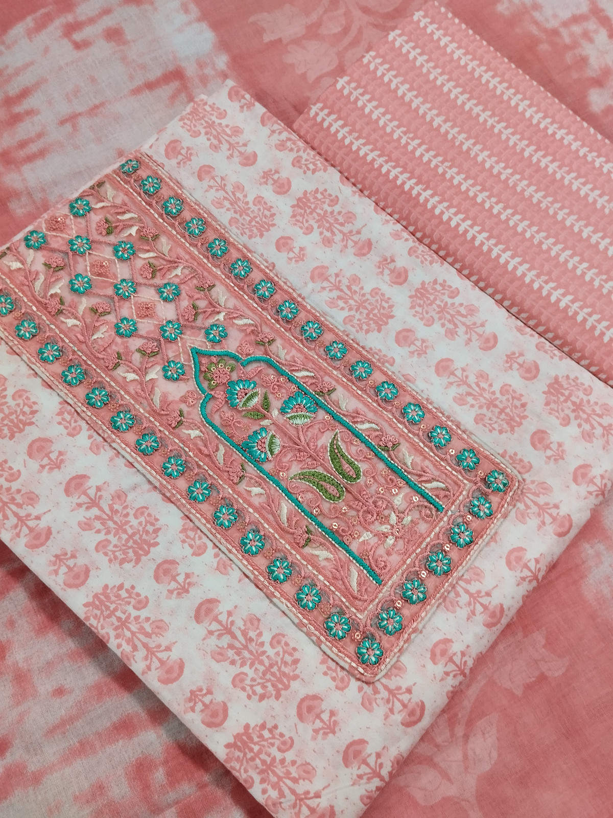 Shimti Pure Cotton Embroidered Salwar Suit Material – Pink – view 2