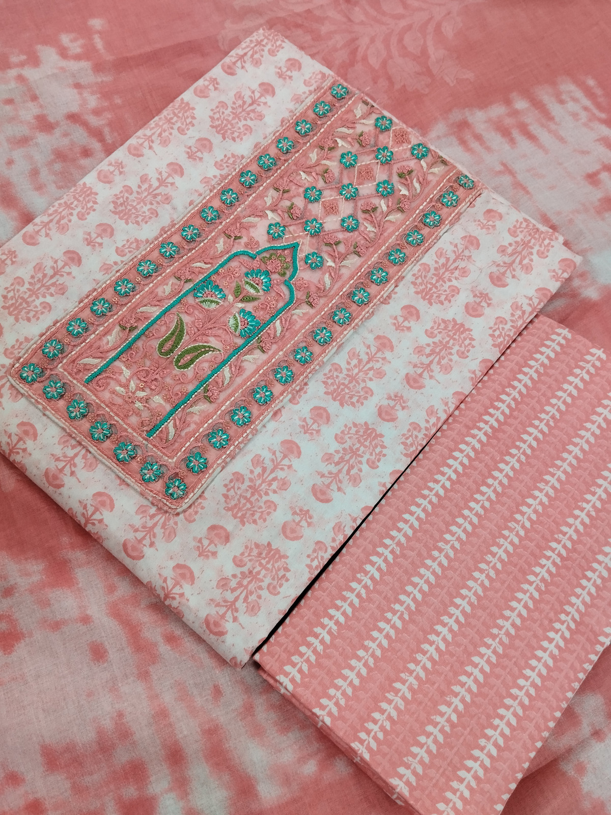 Shimti Pure Cotton Embroidered Salwar Suit Material – Pink – view 3