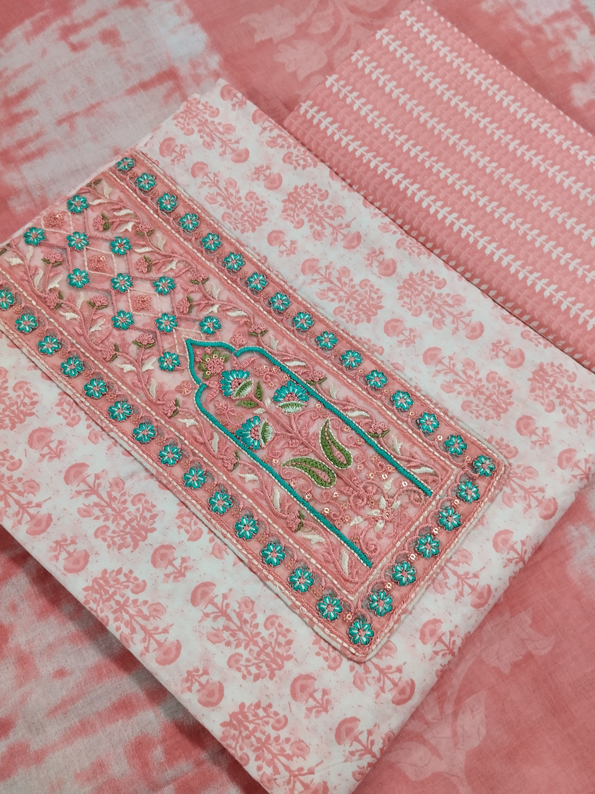Shimti Pure Cotton Embroidered Salwar Suit Material – Pink – view 5