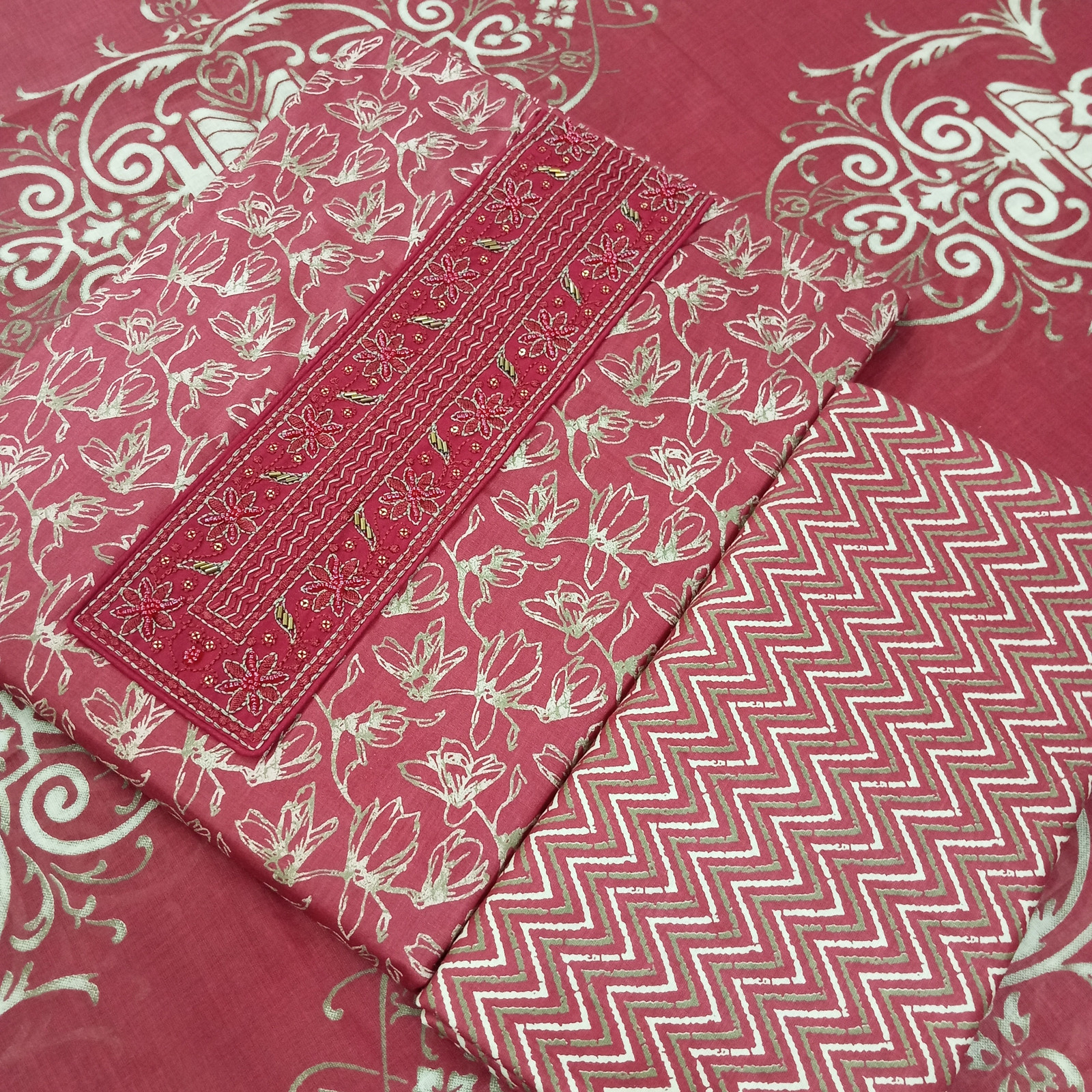 Shimti Pure Cotton Embroidered Salwar Suit Material – Red – view 3