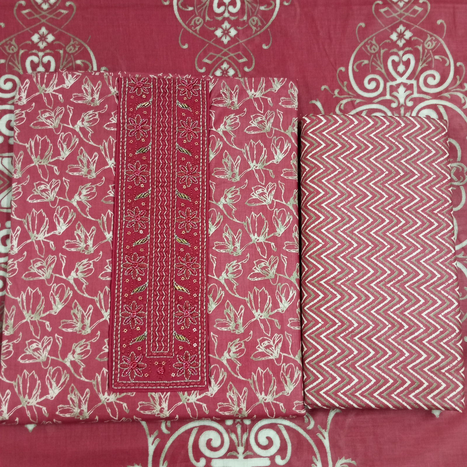 Shimti Pure Cotton Embroidered Salwar Suit Material – Red – view 4