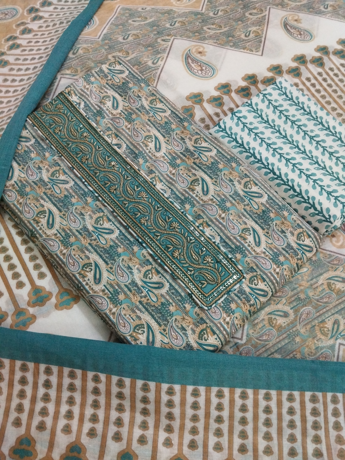 Shimti Pure Cotton Embroidered Salwar Suit Material – Turquoise