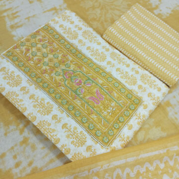 Shimti Pure Cotton Embroidered Salwar Suit Material – Yellow