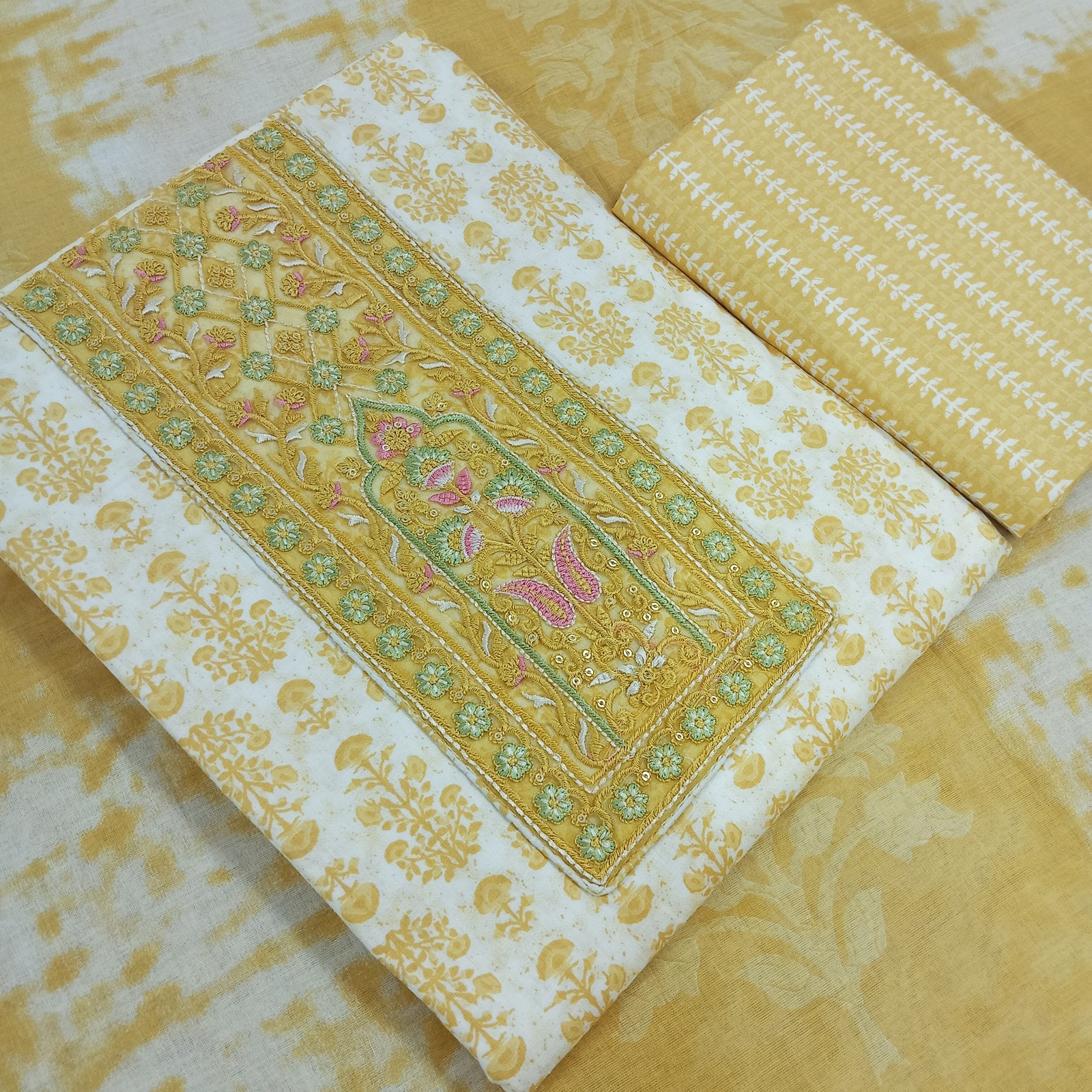 Shimti Pure Cotton Embroidered Salwar Suit Material – Yellow – view 2