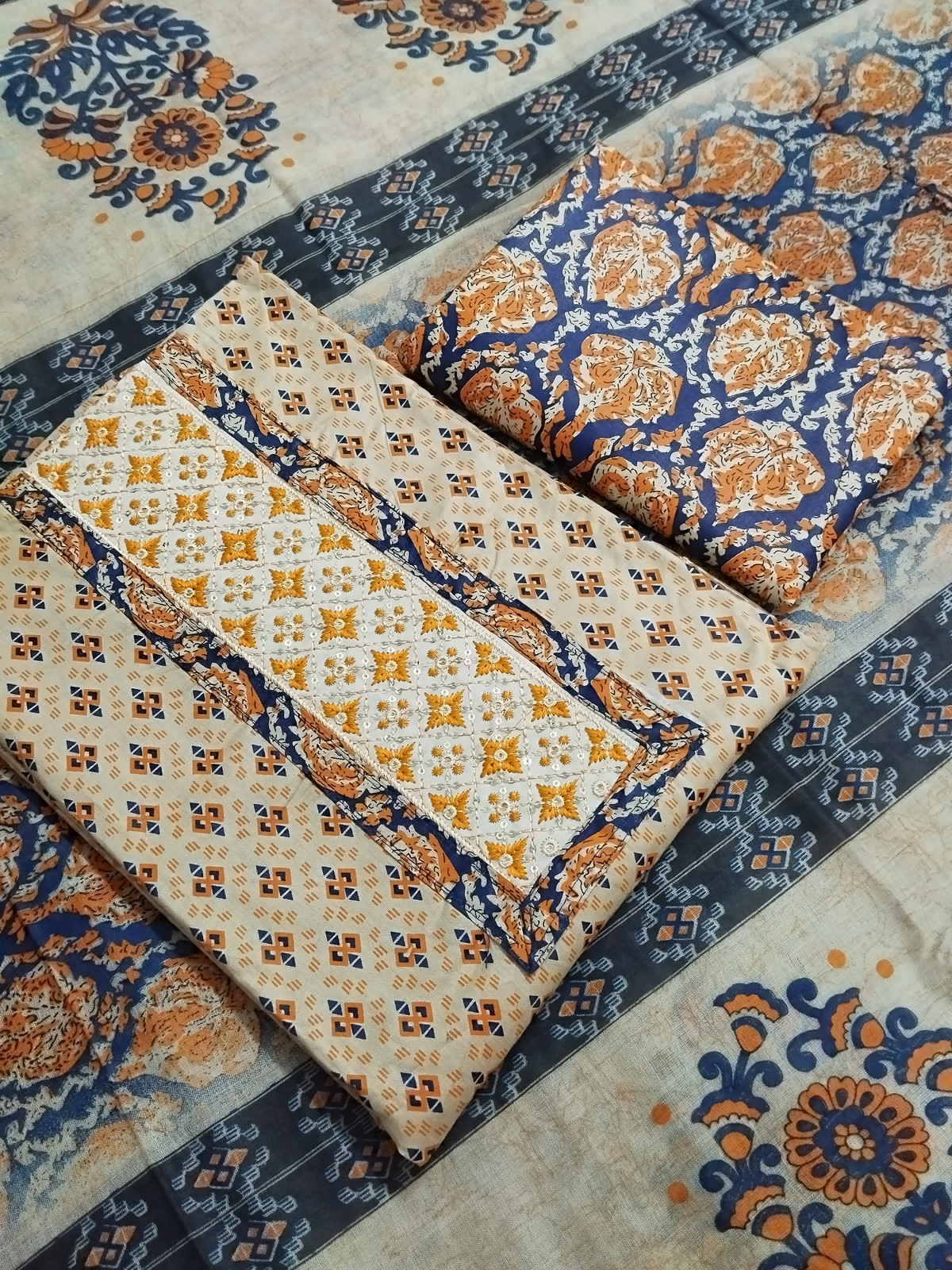 Shimti Pure Cotton Embroidered, Self Design Kurta & Churidar Material () – Multicolor-OR – view 2