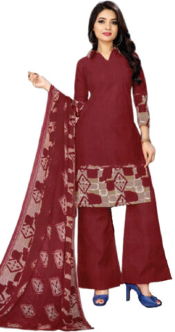 Shimti Pure Cotton Printed Kurta & Palazzo Material () – Maroon