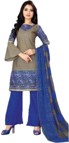 Shimti Pure Cotton Printed Salwar Suit Material () – Blue and Light Brown