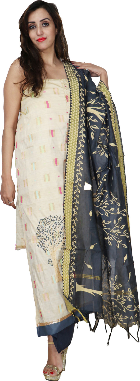 Shimti Satin Embroidered Salwar Suit Material – Multicolor