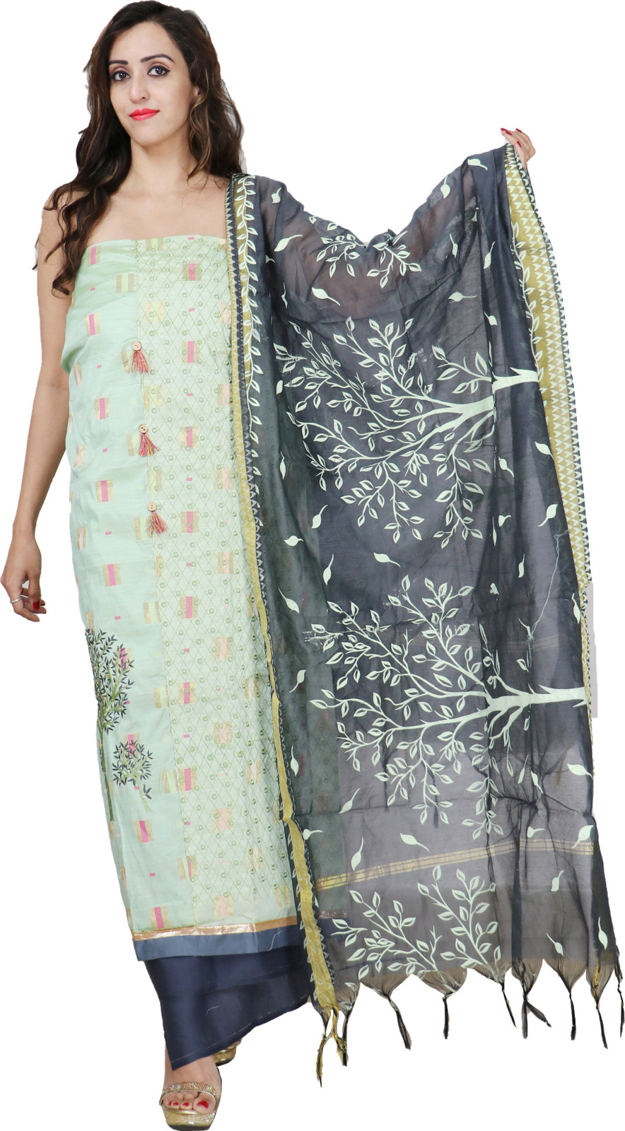 Shimti Satin Embroidered Salwar Suit Material – Multicolor