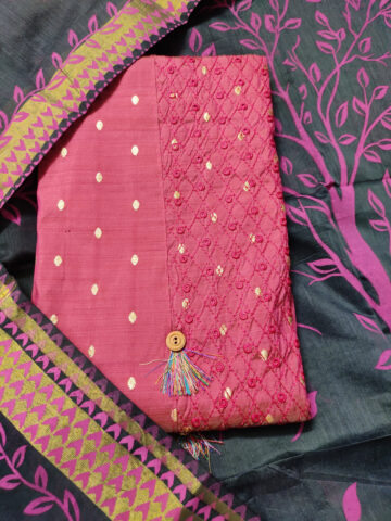 Shimti Satin Embroidered Suit Fabric – Dark Pink