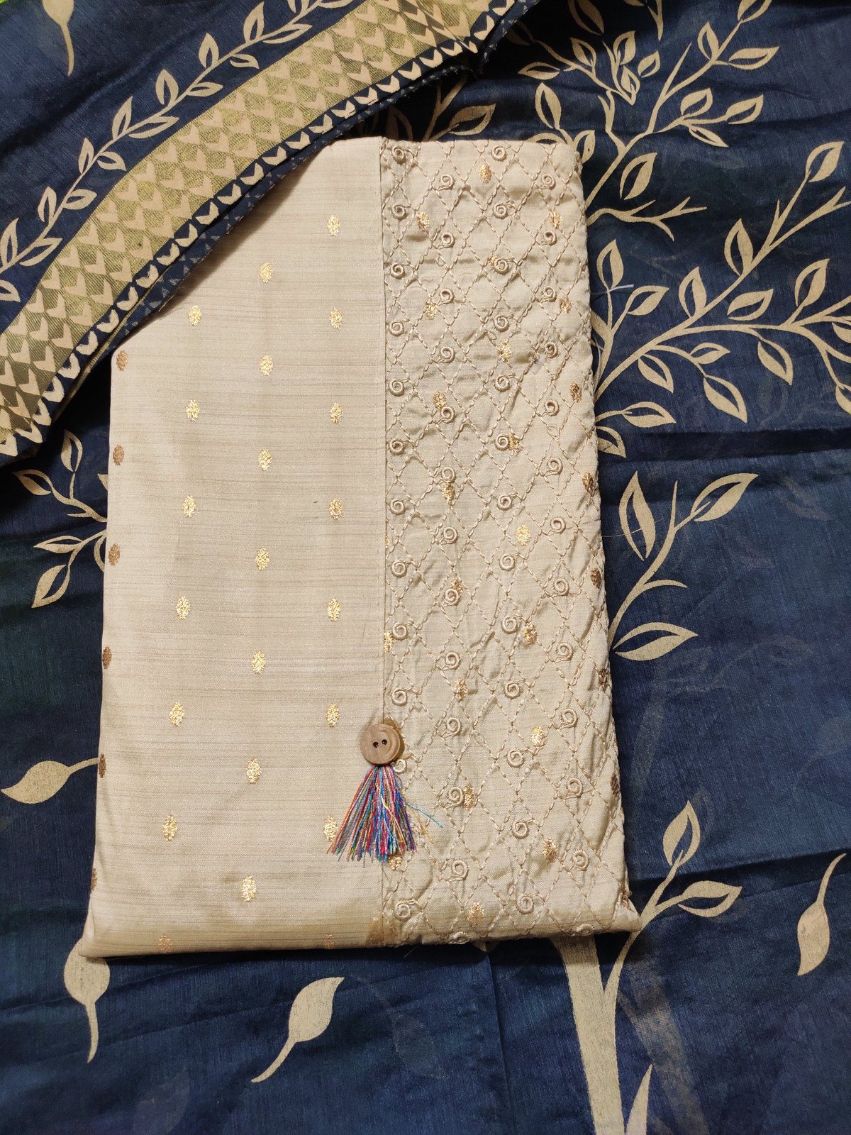 Shimti Satin Embroidered Suit Fabric () – Gold