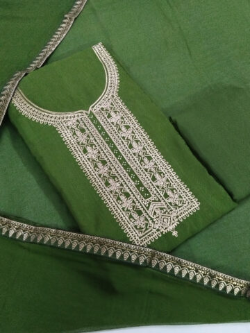 Shimti Silk Blend Embroidered Salwar Suit Material – Green