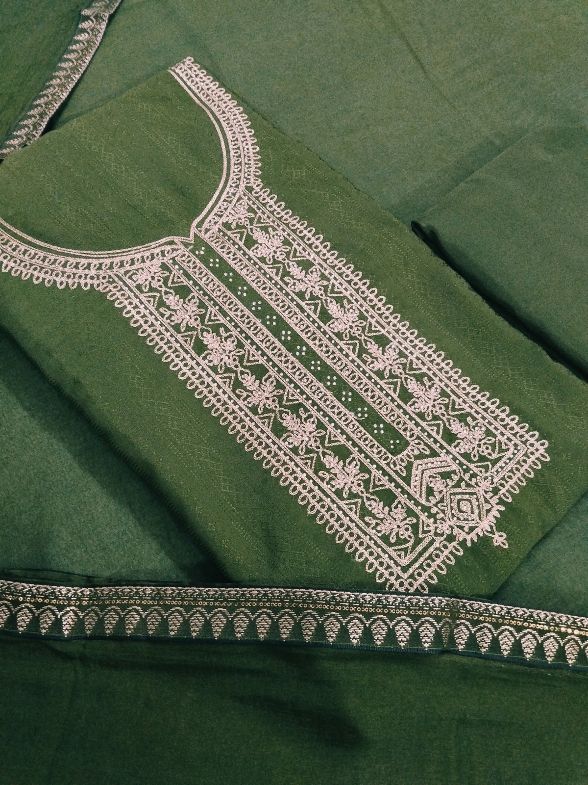Shimti Silk Blend Embroidered Salwar Suit Material – Green – view 2