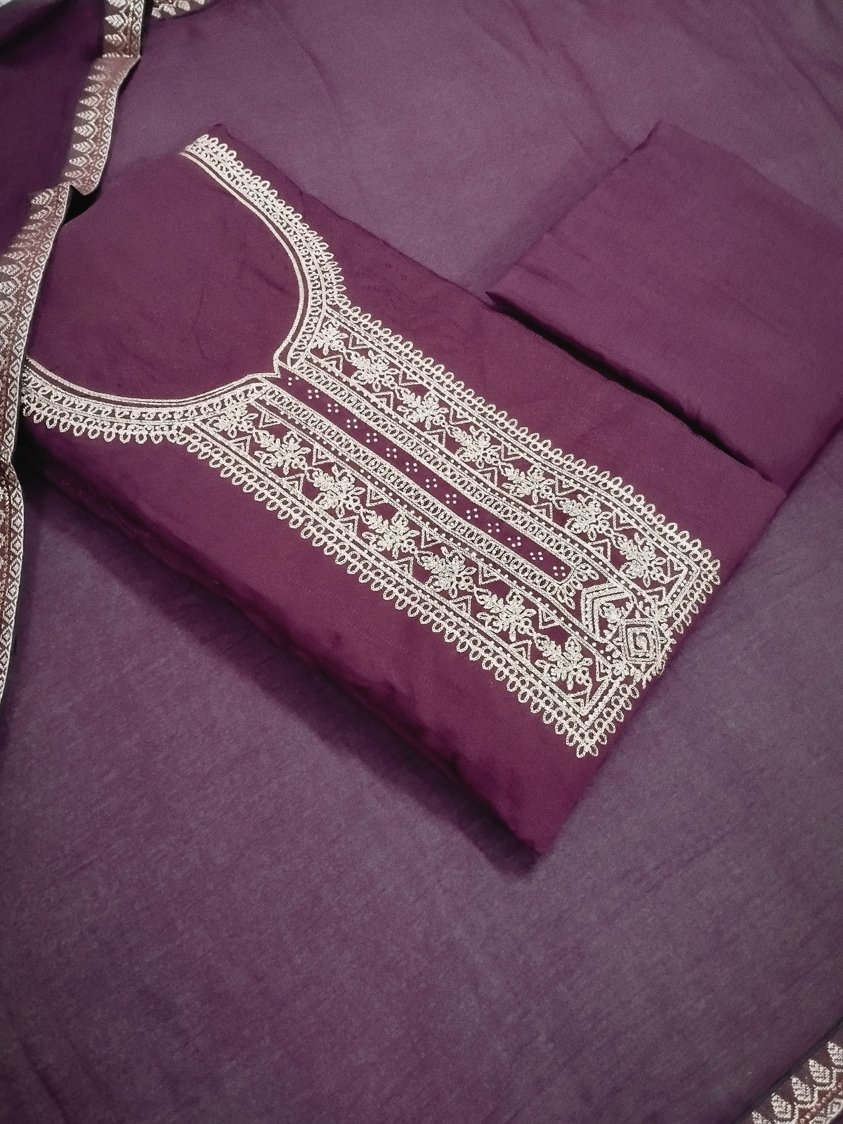 Shimti Silk Blend Embroidered Salwar Suit Material () – Purple – view 2