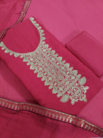 Shimti Silk Blend Embroidered Salwar Suit Material () – Red