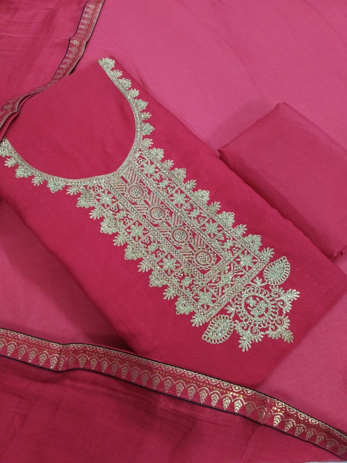 Shimti Silk Blend Embroidered Salwar Suit Material () – Red