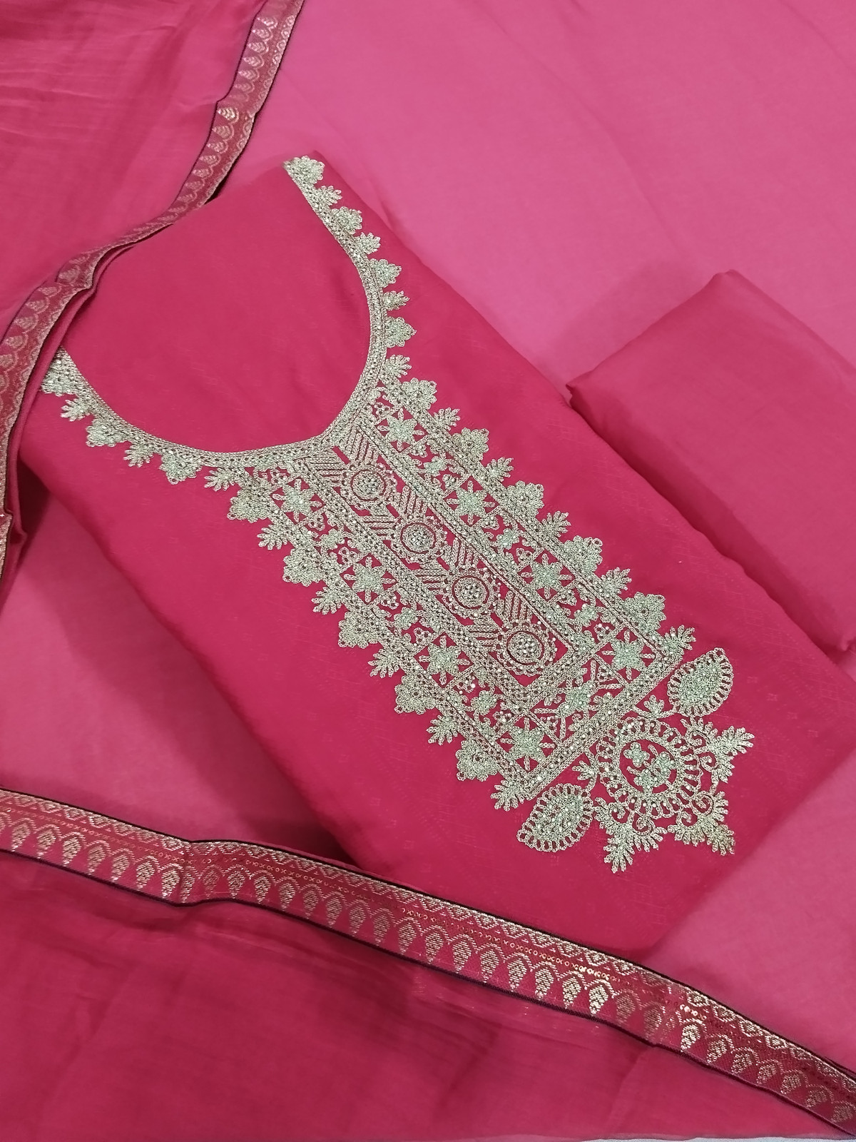 Shimti Silk Blend Embroidered Salwar Suit Material () – Red – view 2