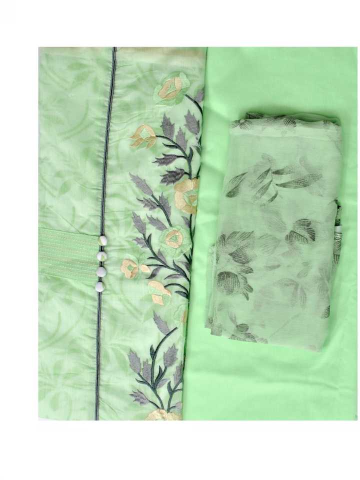 Shimti Poly Chanderi Embroidered Salwar Suit Material (Unstitched) – Light Green